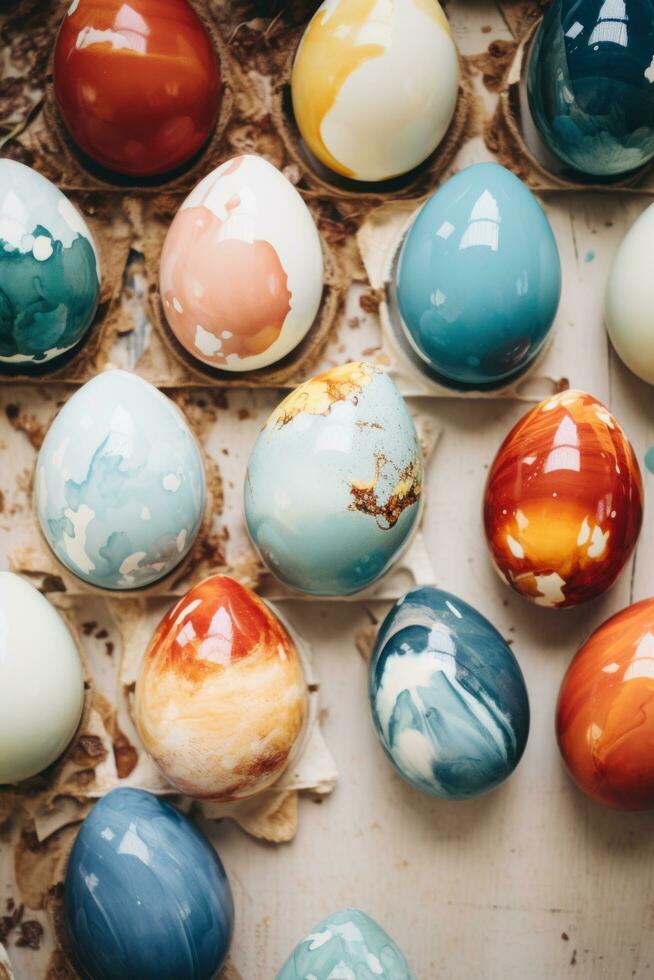 ai generado algunos Pascua de Resurrección huevos Listo para decorando, yo foto