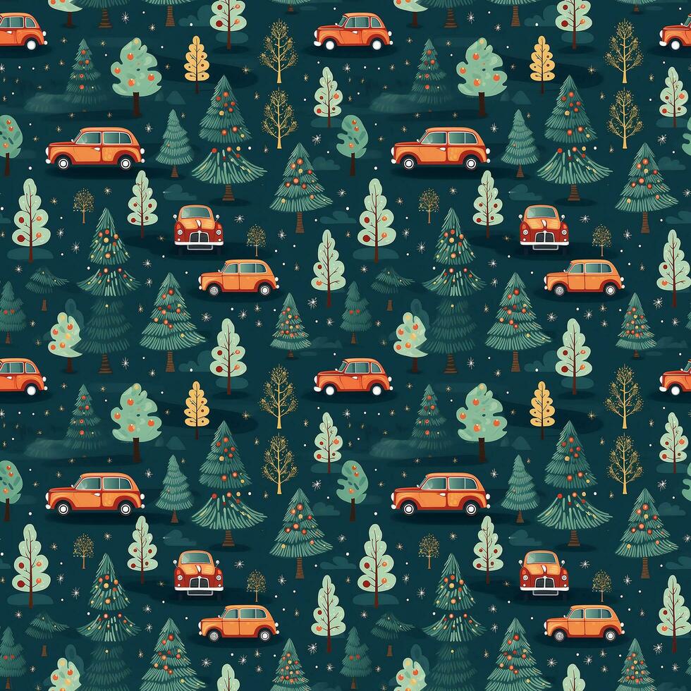 AI generated a christmas pattern with cars and trees, seamless pattern background photo