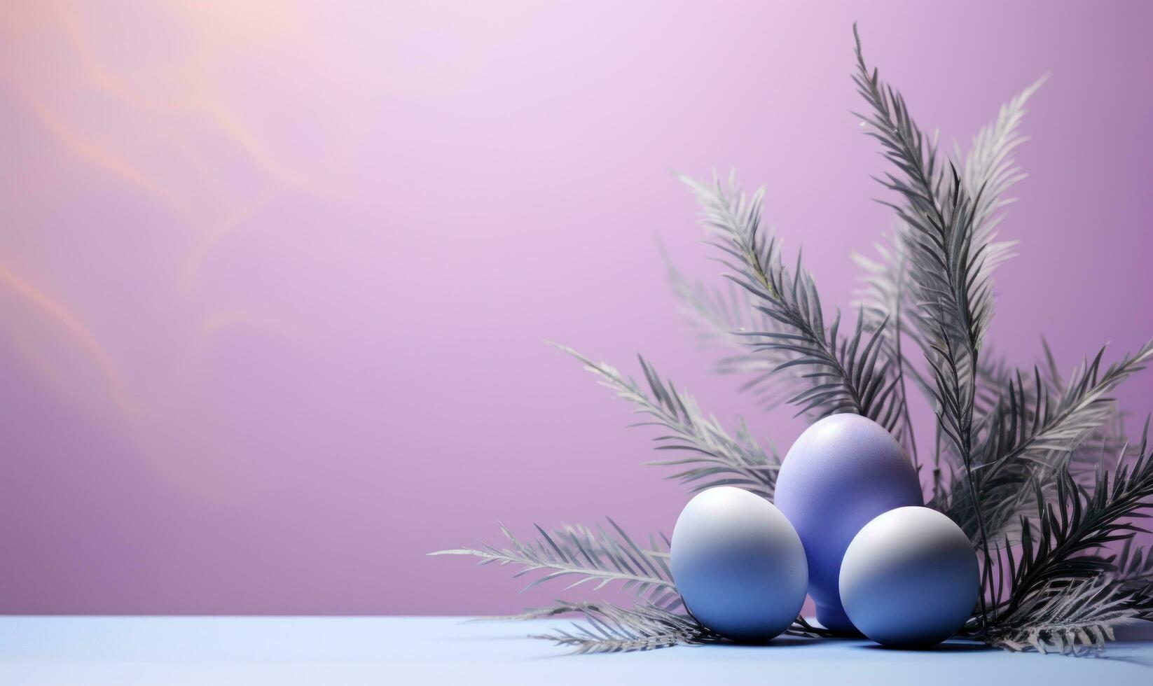 ai generado linda azul Pascua de Resurrección huevos en púrpura antecedentes foto