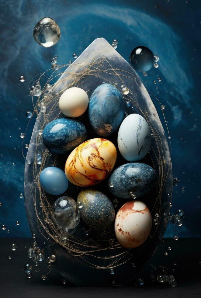 AI generated colorful easter eggs in a nest with stars and stars, photo