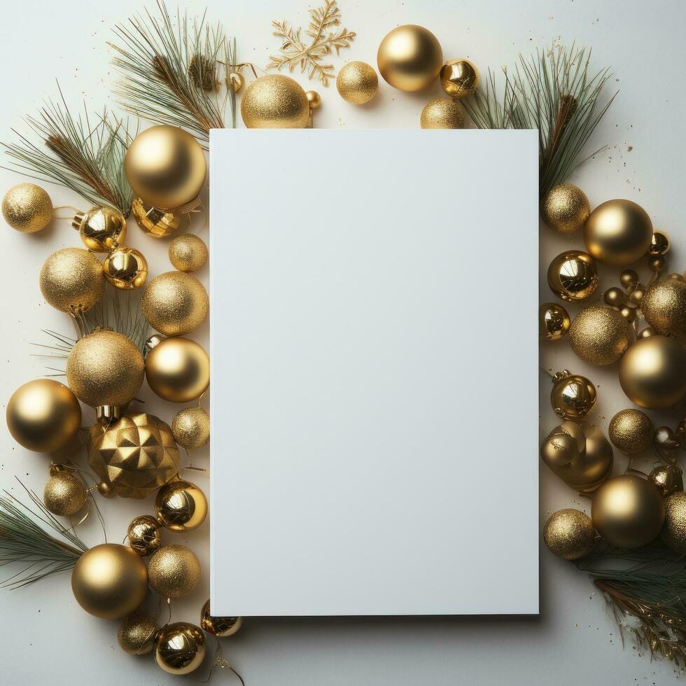 AI generated white and gold christmas holiday card, photo