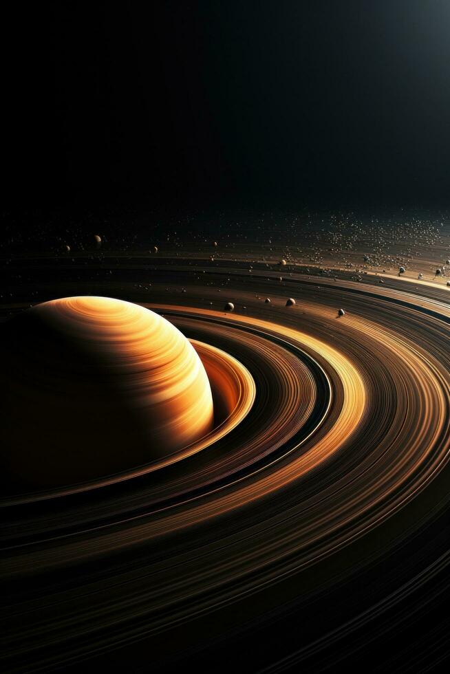 ai generado vitrinas el maravilloso anillos de Saturno, con su intrincado patrones y texturas visible foto