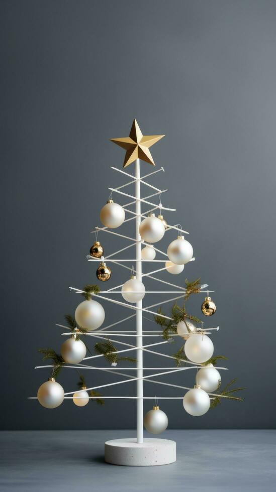 AI generated A stylish image of a Christmas tree with a minimum of decorations, emphasizing its beauty photo