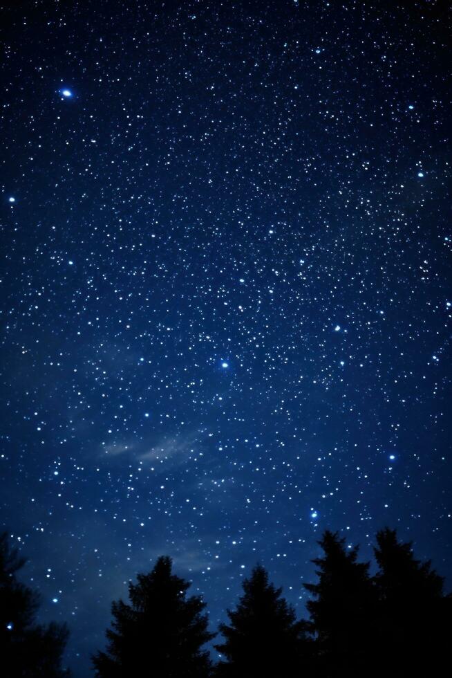 ai generado claro noche cielo lleno con estrellas ese parecer a centelleo en contra un oscuro fondo. foto