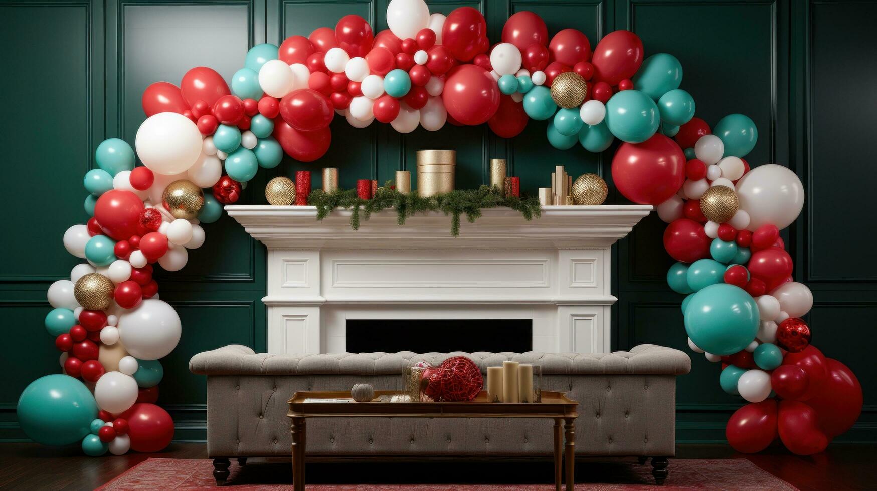 AI generated cheerful balloon display featuring a mix of traditional colors and fun patterns photo