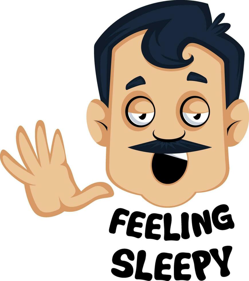 Man with mustache feeling sleepy vector