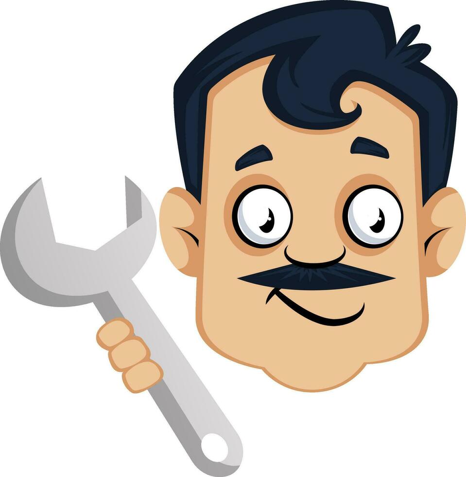 hombre con Bigote y llave inglesa vector