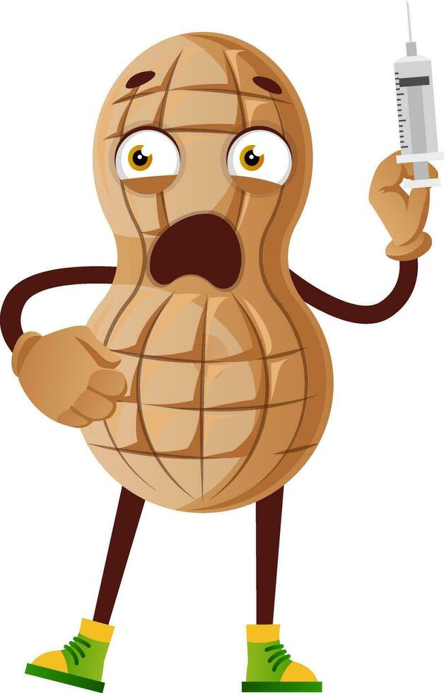 Peanut character with syringe vector