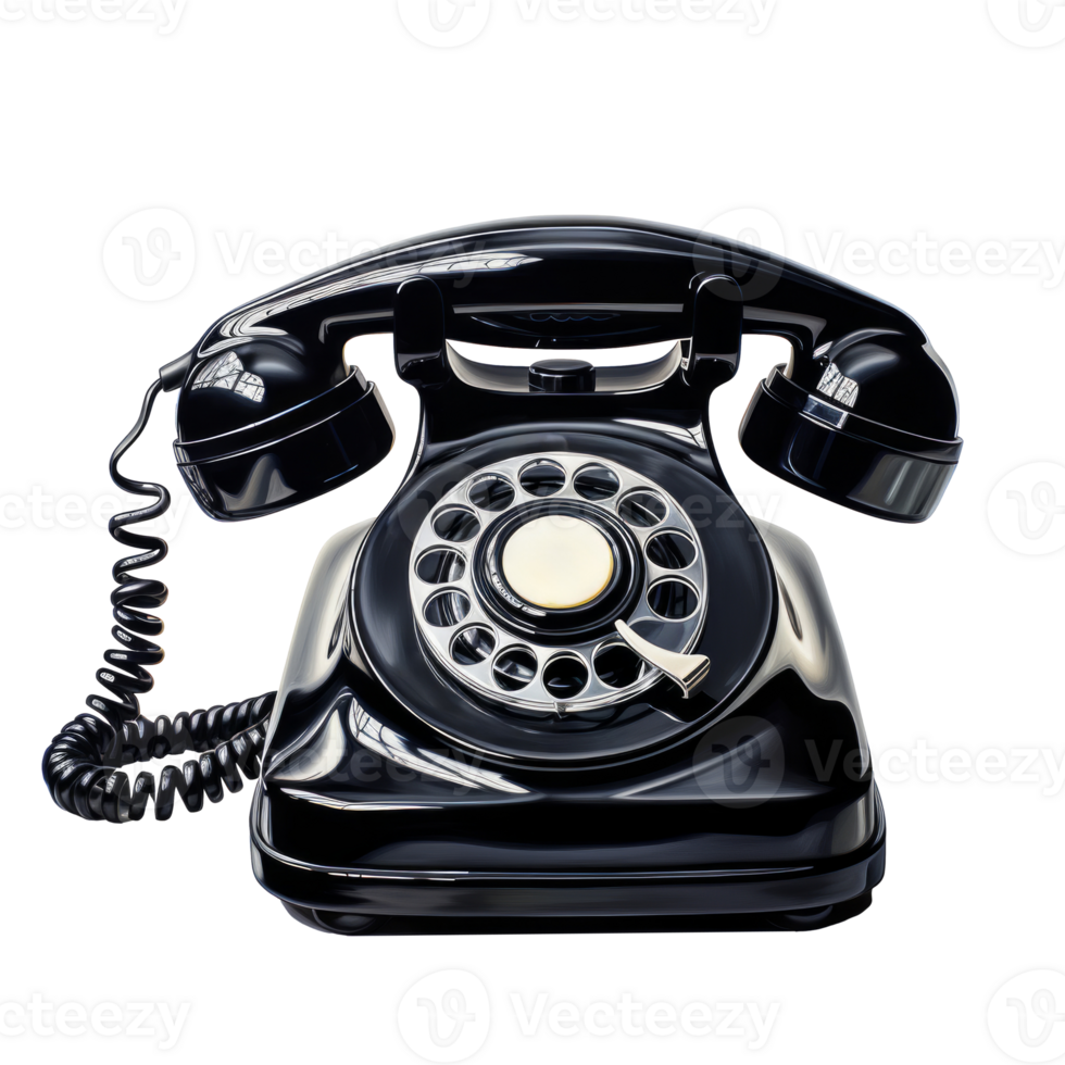 AI generated Black vintage telephone with a cord on transparent background created with generative AI technology png