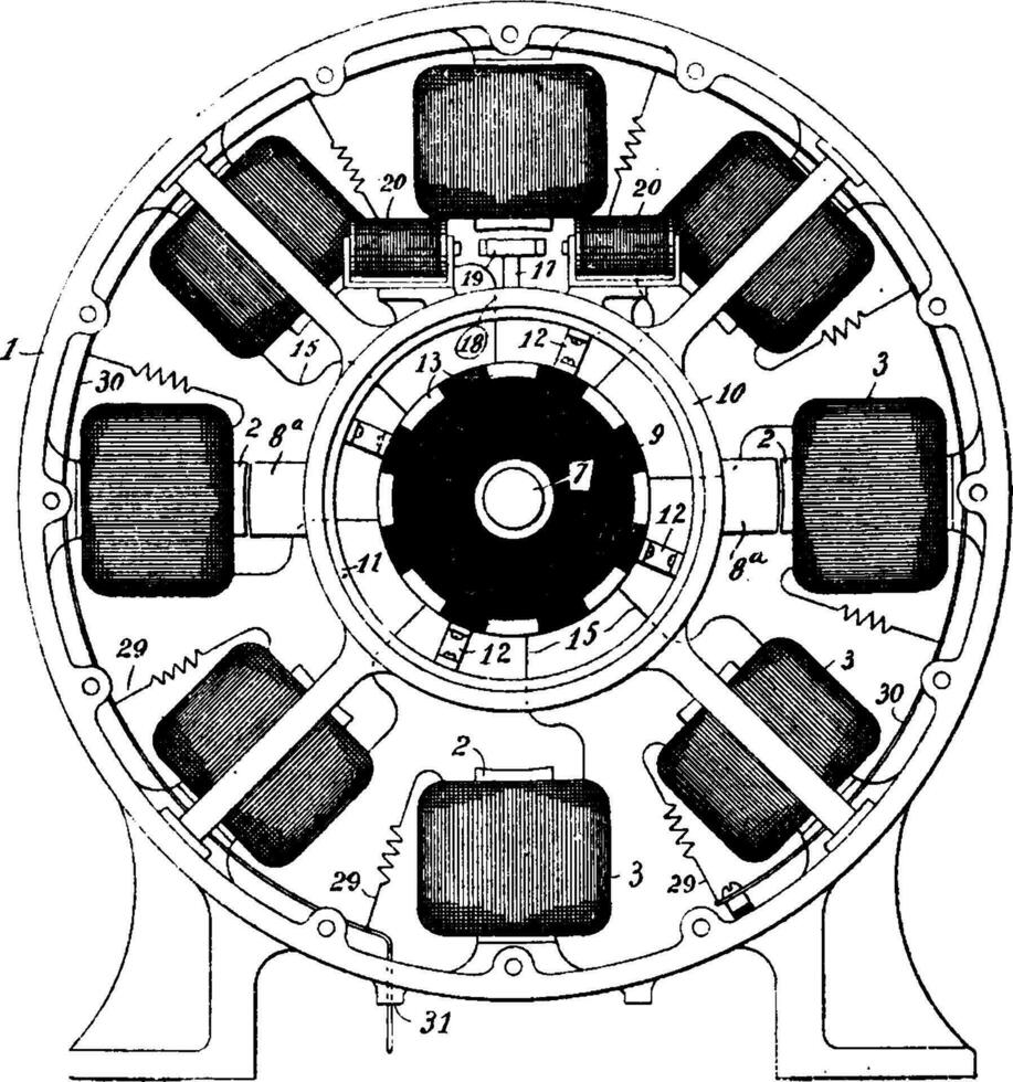 Electric Motor, vintage illustration. vector