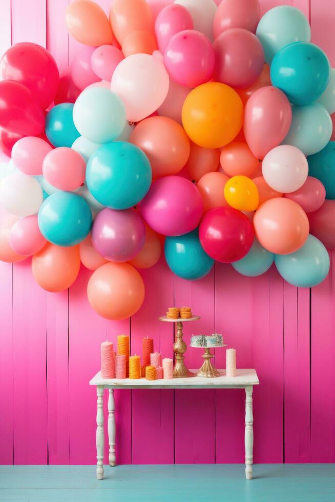 AI generated Make a statement with this bold and colorful balloon backdrop perfect for birthday celebrations photo