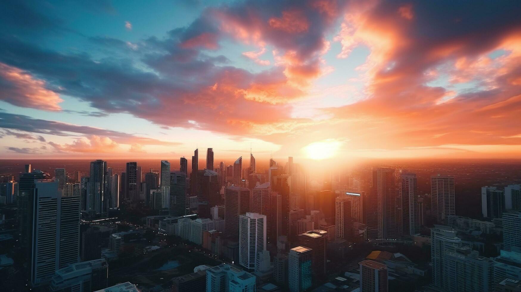 AI generated Aerial view of a city skyline taken from a plane window photo