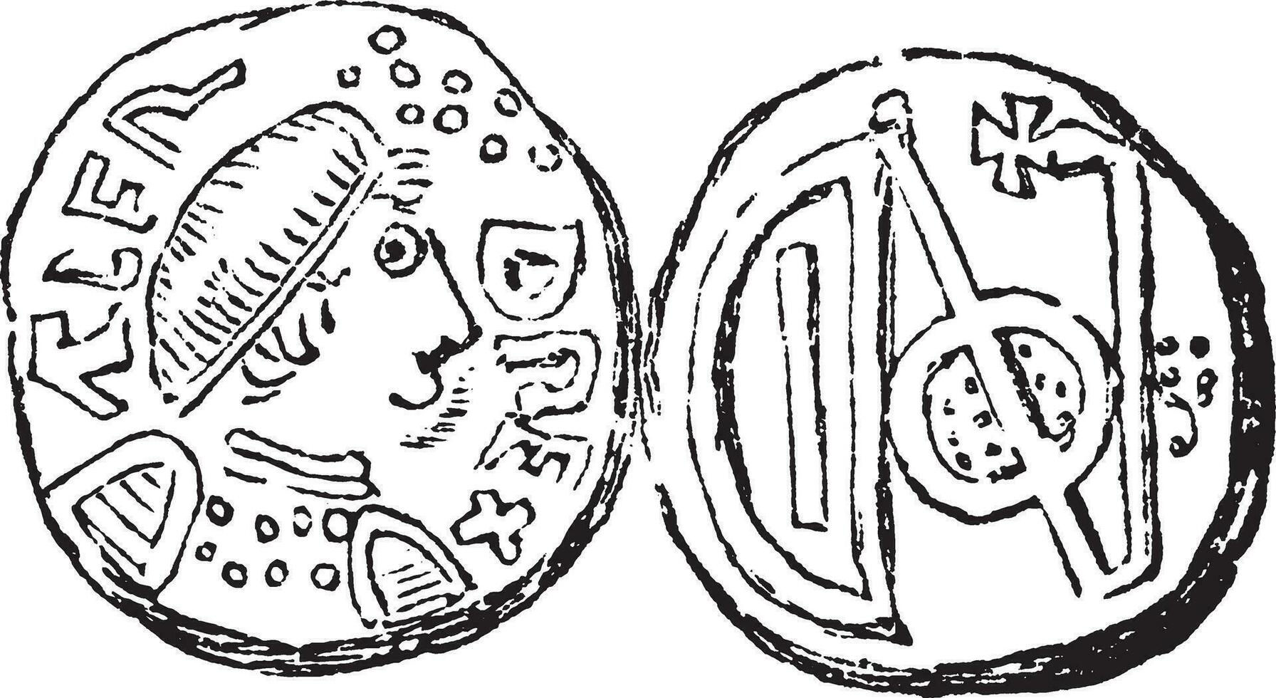 English Coin, vintage illustration. vector