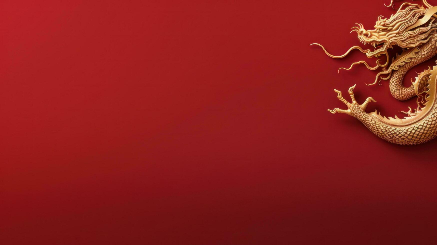 AI generated minimalist chinese background with gold dragon and national ornament large copyspace area. photo