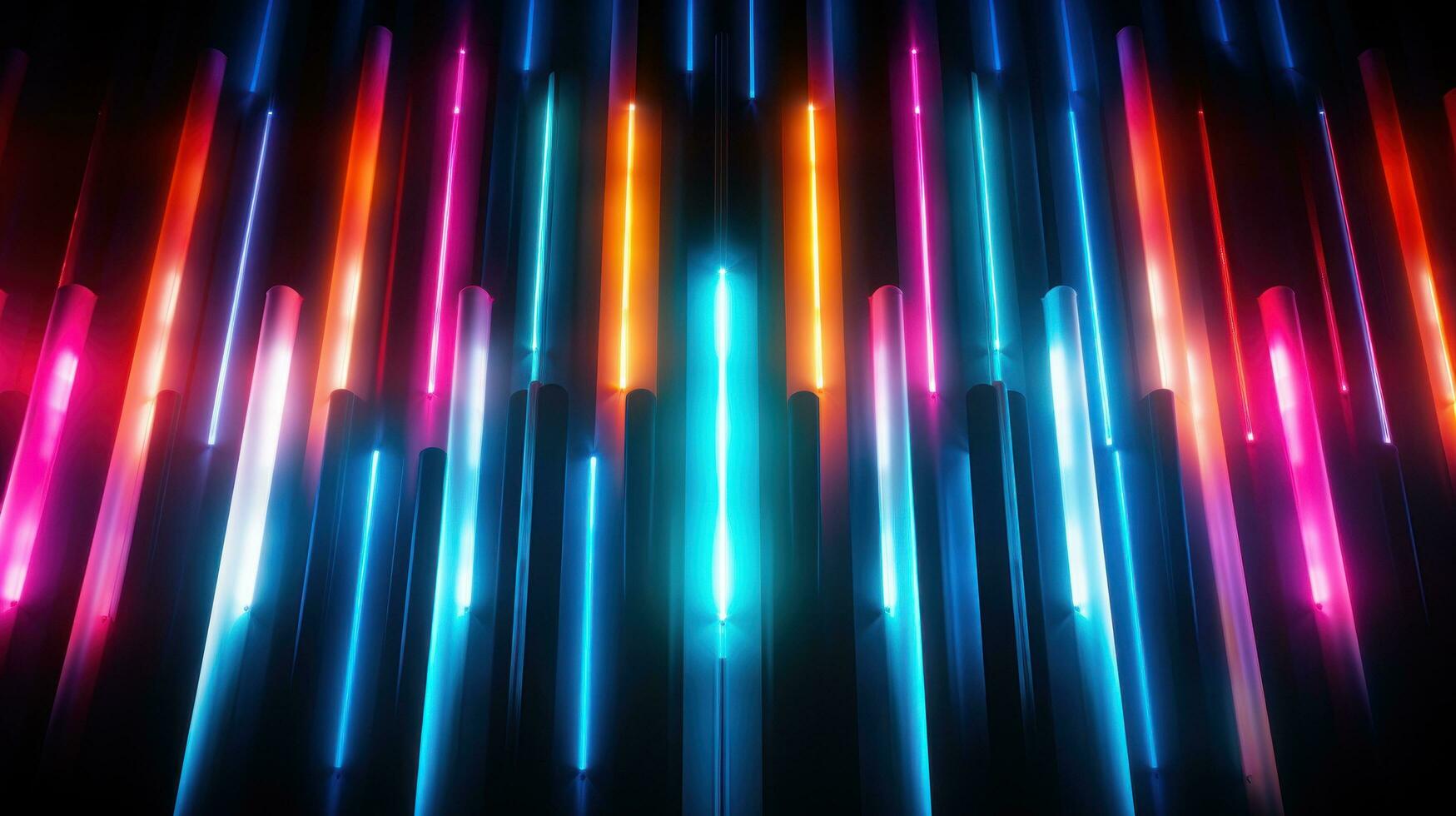 AI generated retro-inspired neon light pattern, featuring bright and bold colors against a dark background photo