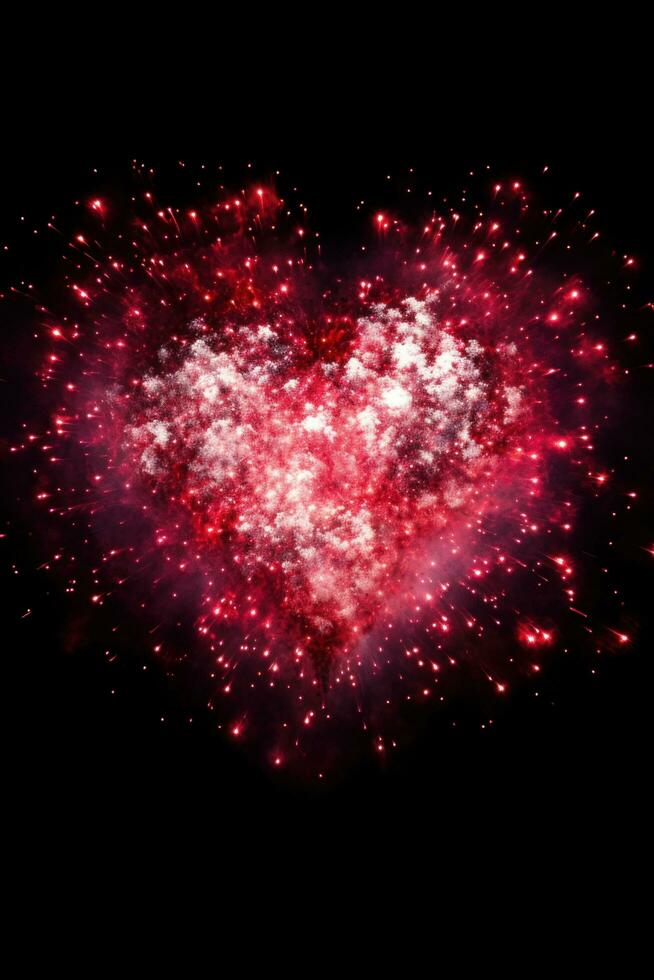 AI generated photo of fireworks in the shape of a heart, ideal for Valentine's Day or wedding-related promotions
