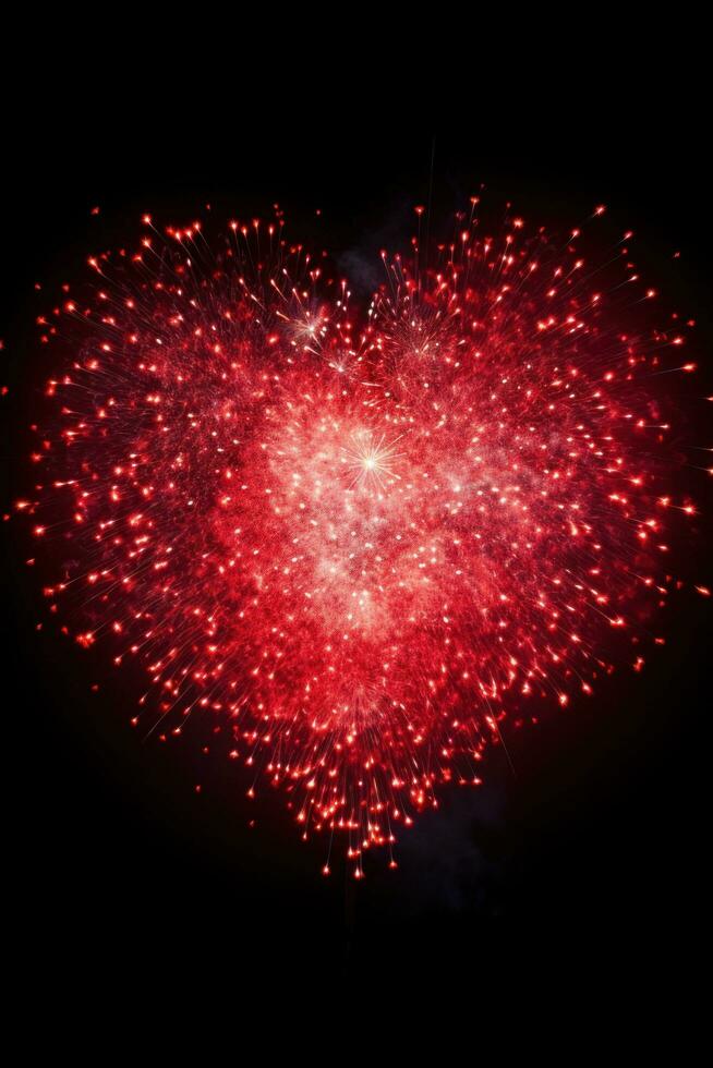 AI generated photo of fireworks in the shape of a heart, ideal for Valentine's Day or wedding-related promotions