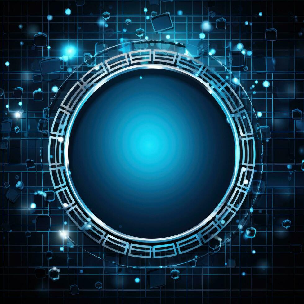 AI generated A shimmering gold frame with elegant swirls surrounds a deep blue background photo