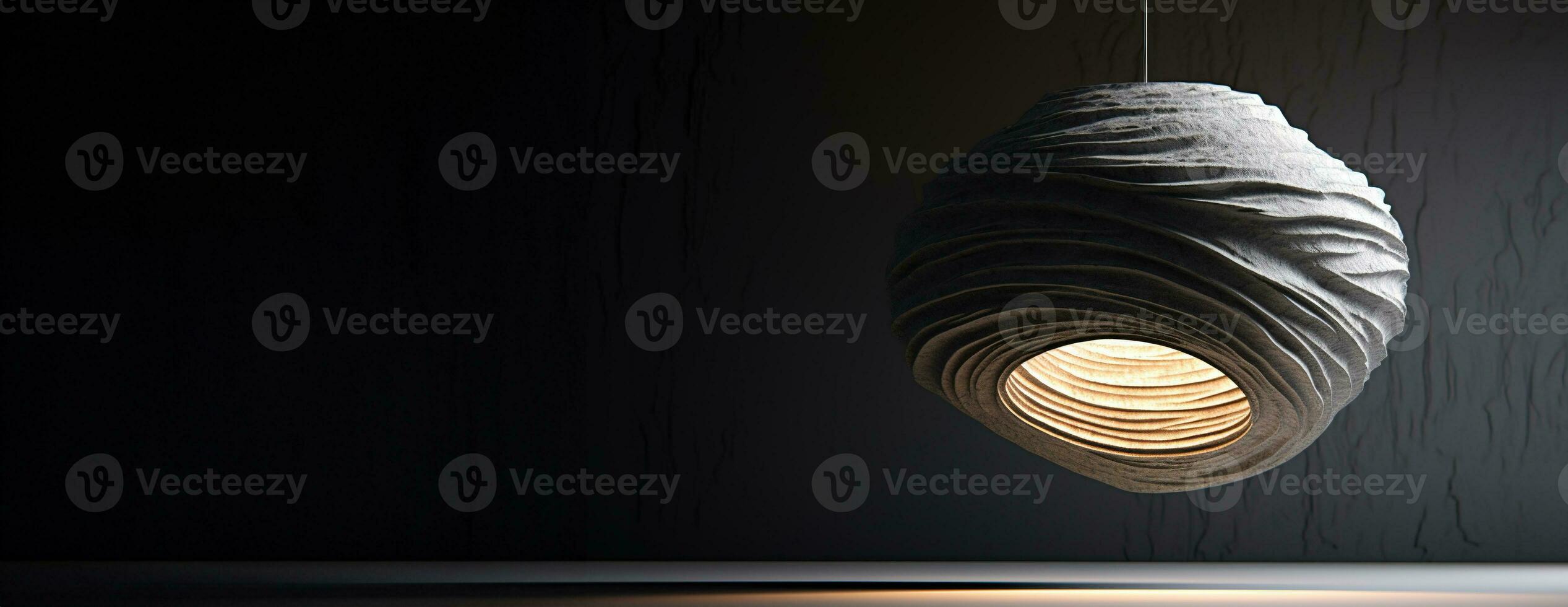 AI generated Generative AI, Grey sculpture hanging pendant lamp in wabi sabi organic natural style, interior element photo