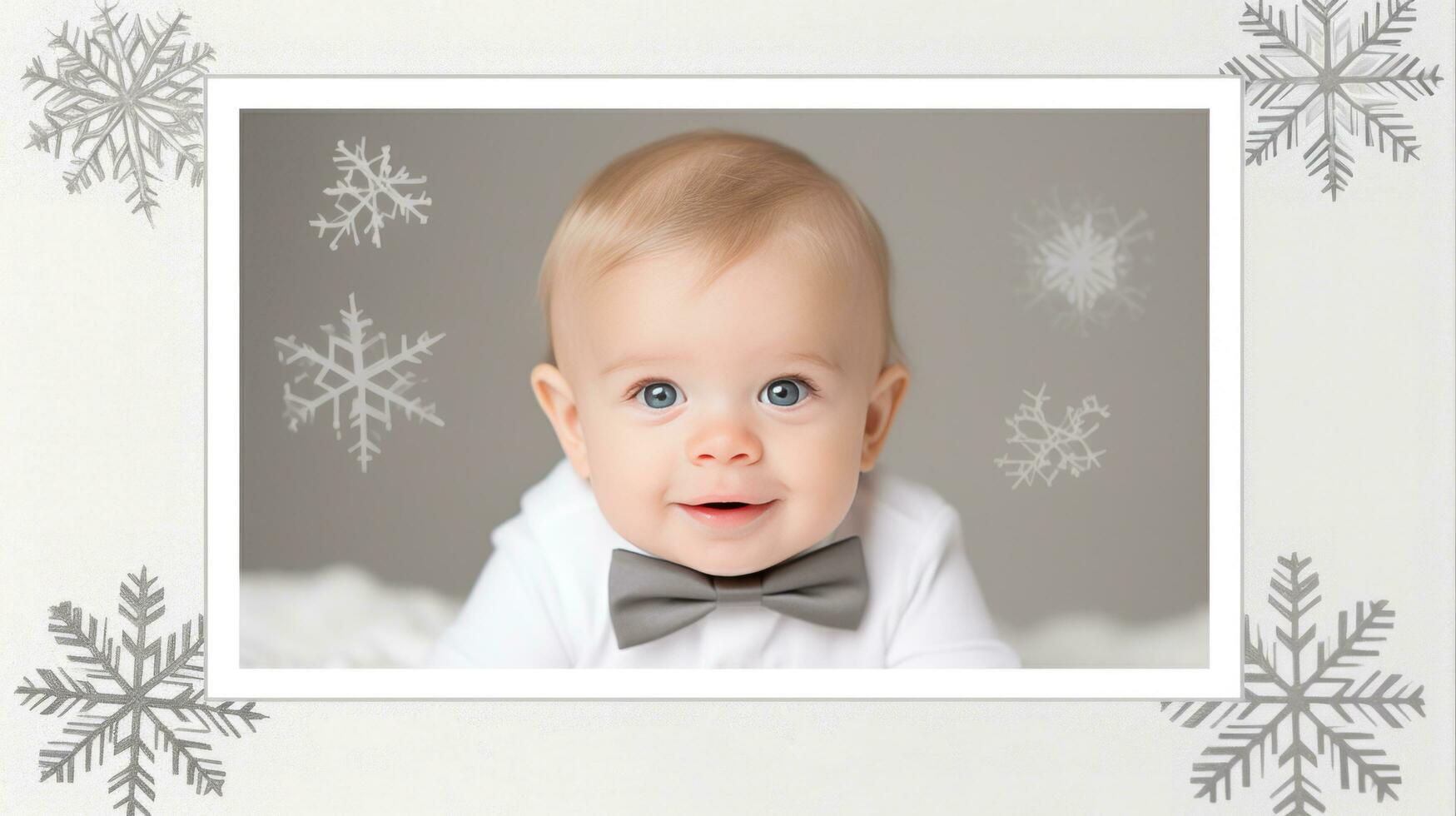 AI generated white and silver frame with clean lines and subtle snowflakes to your New Year's card photo