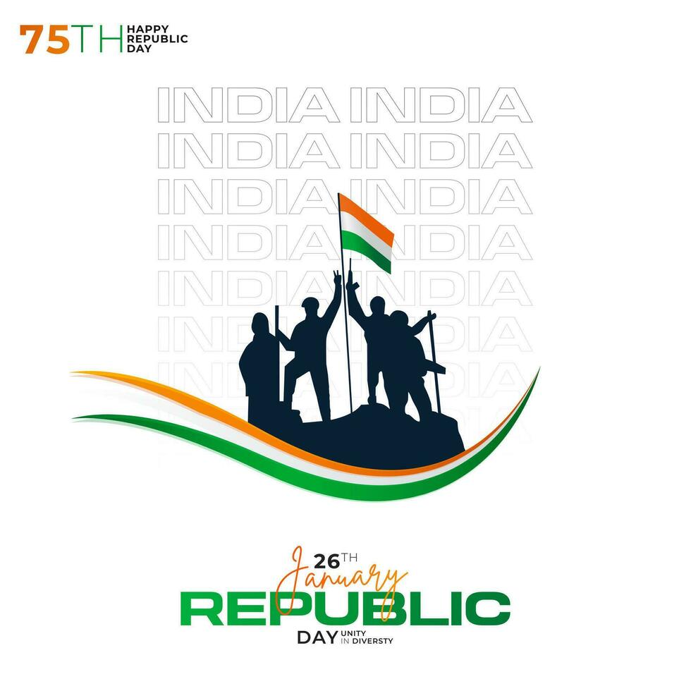 75th Indian Republic Day, 26 January Celebration Social Media Post, Web Benner, Status Wishes vector