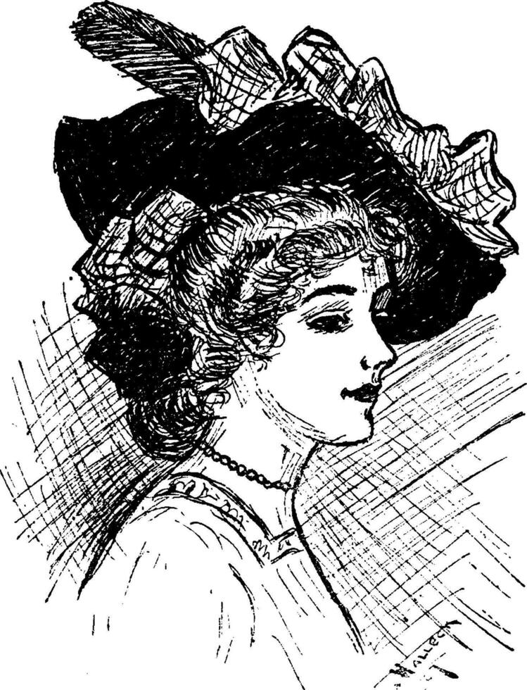 Woman in a Fancy Hat, vintage illustration vector