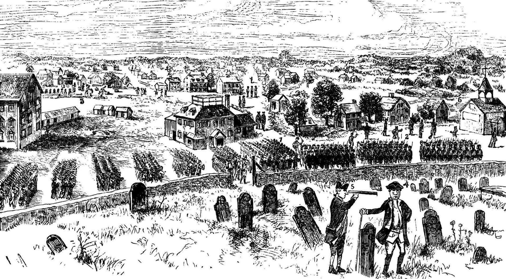 British Troops on Concord Common,vintage illustration vector