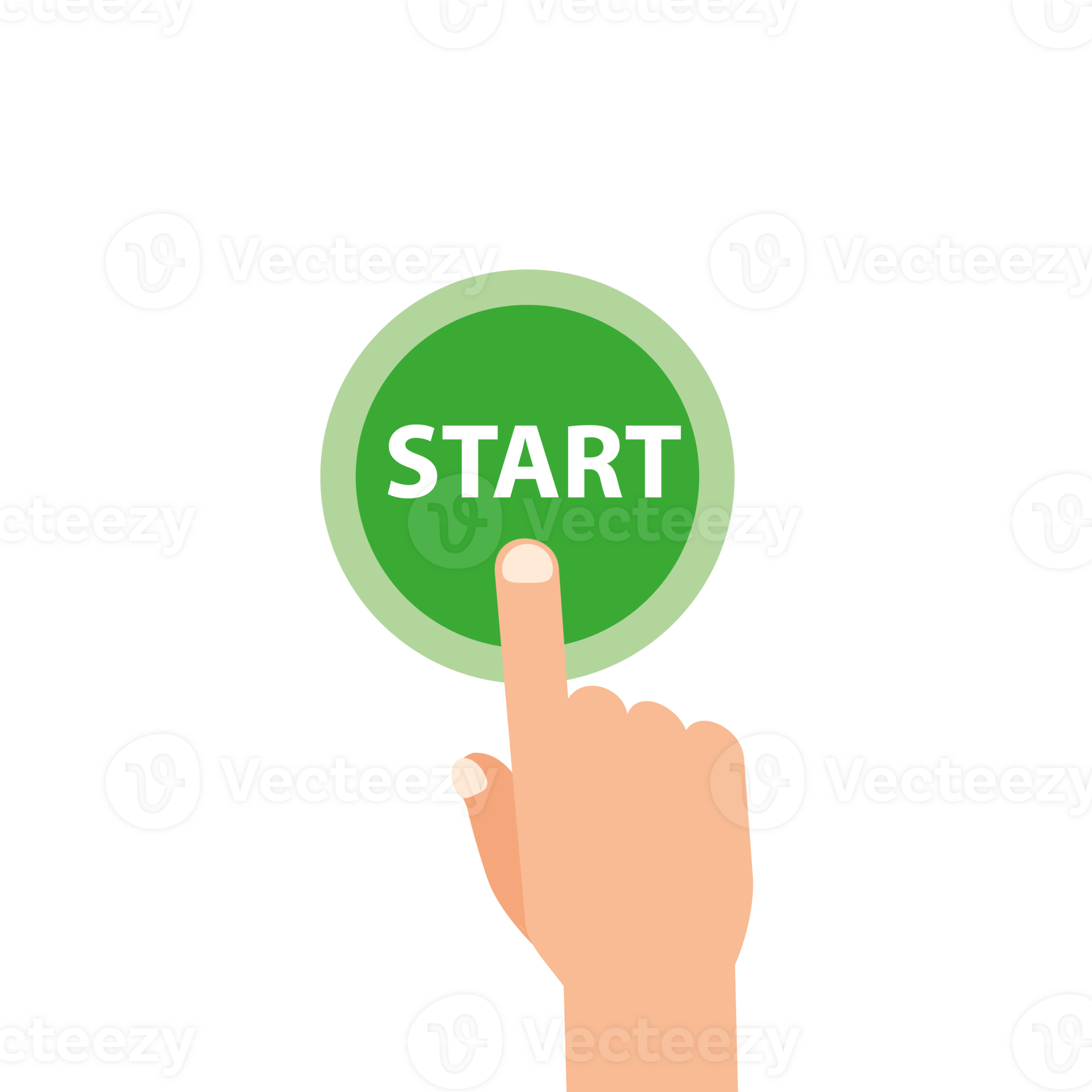 Hand push start, Press the button, Flat style, top view. Touch icon ...