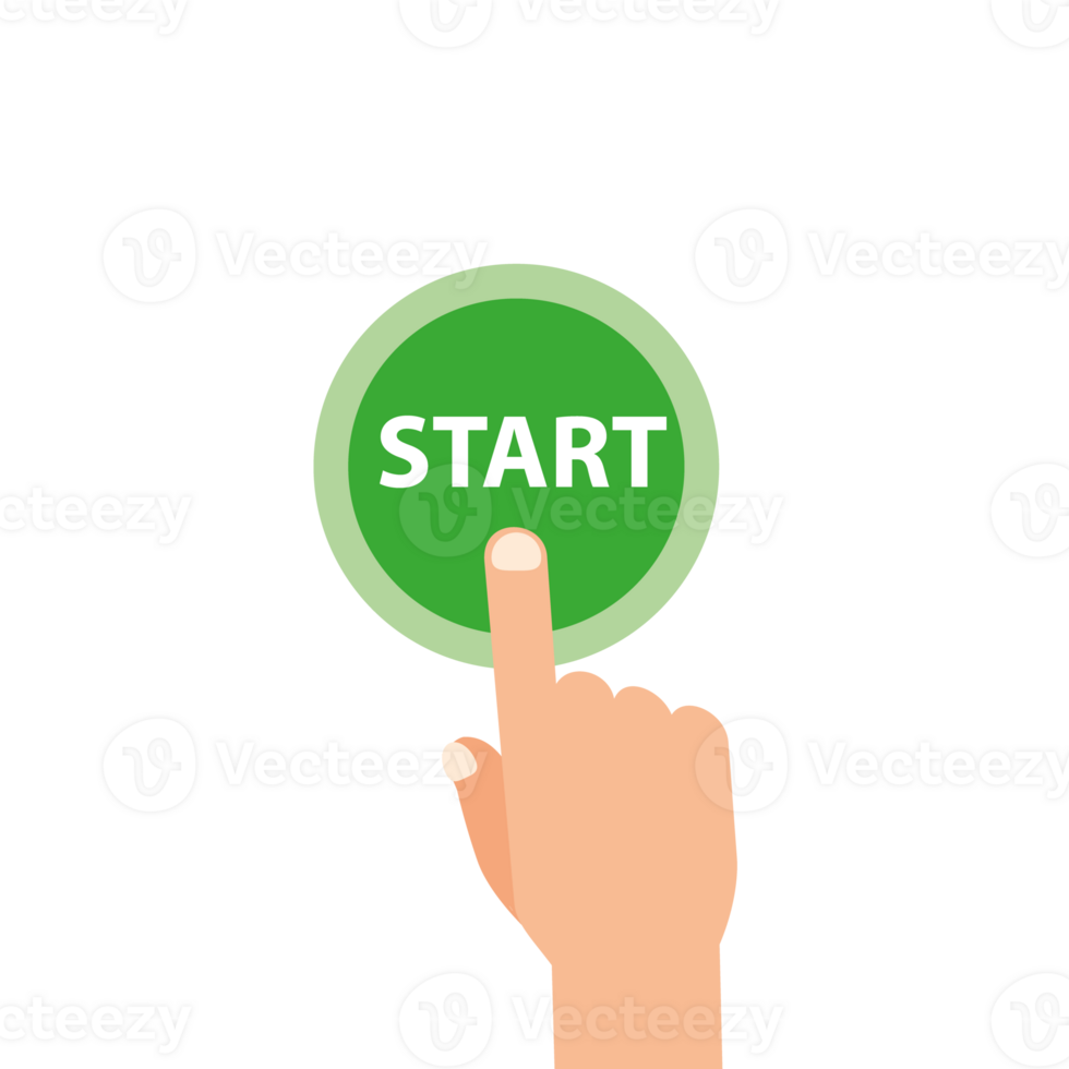 Hand push start, Press the button, Flat style, top view. Touch icon concept. png