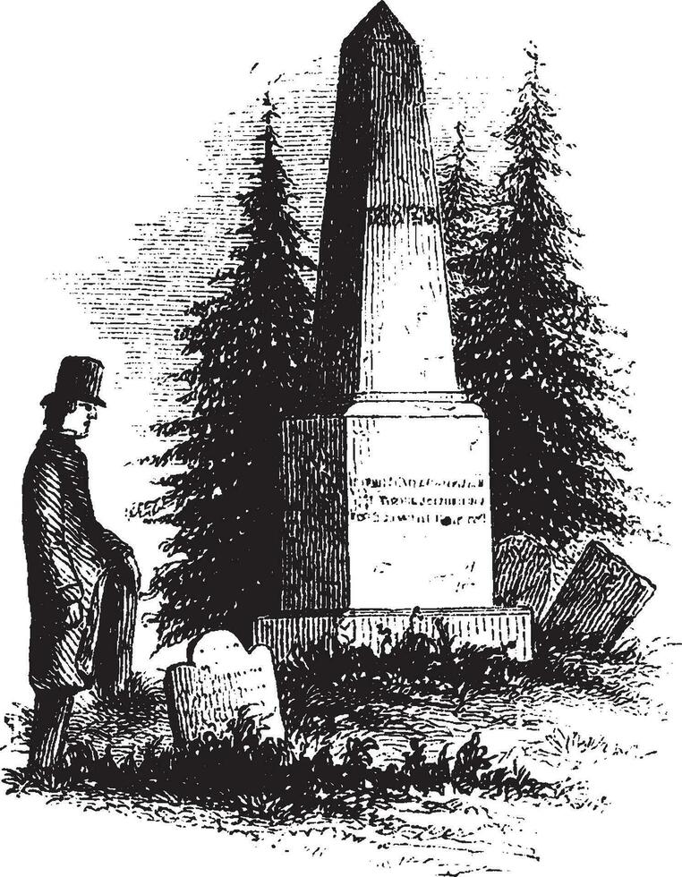 Hopkins Monument,vintage illustration vector