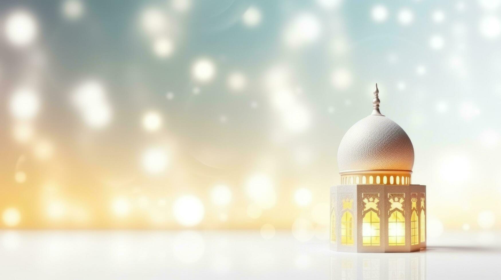 AI generated crescent on blurry background with shiny stars photo