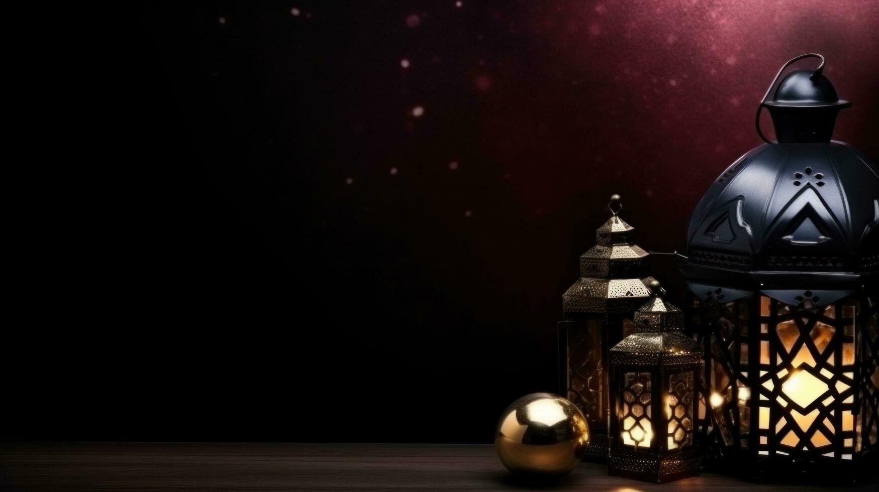 AI generated crescent on blurry background with shiny stars photo