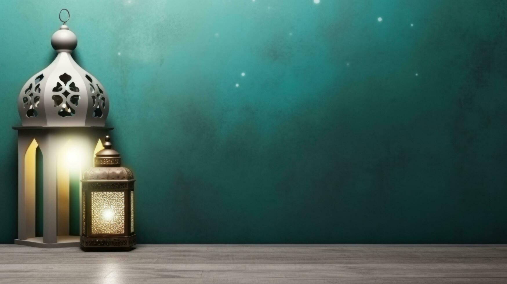 AI generated crescent on blurry background with shiny stars photo