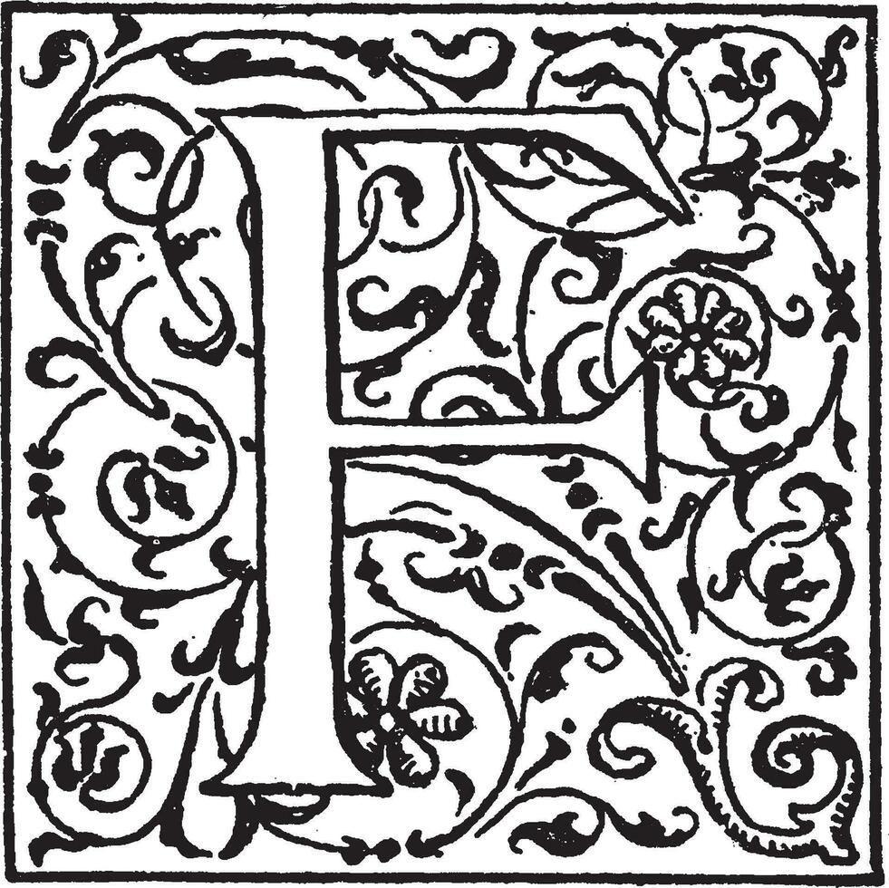 F, Initial, vintage illustration vector
