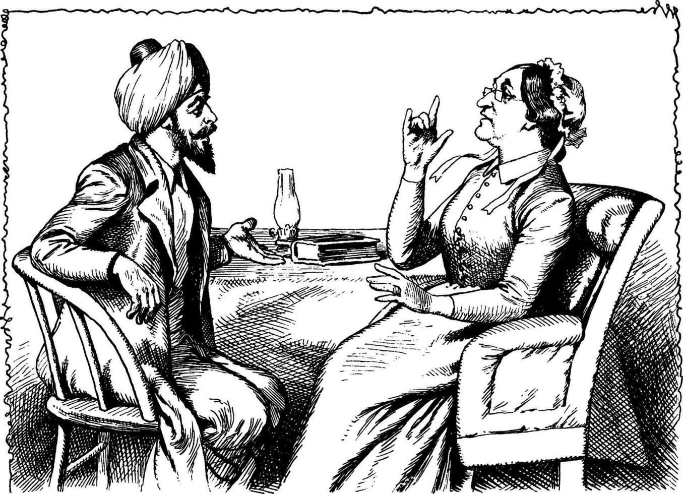 Man and Woman Talking, vintage illustration vector