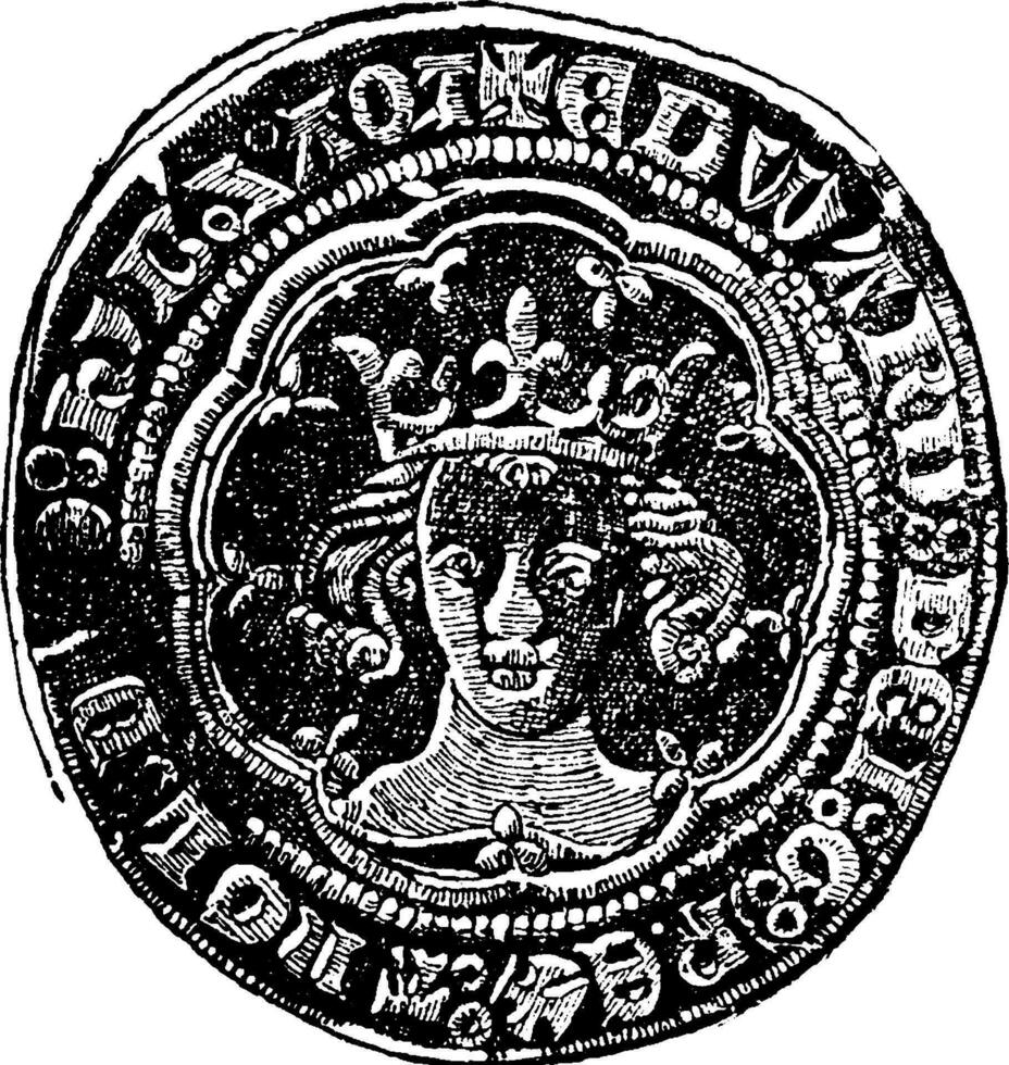 Obverse Side of Groat of Edward III, vintage illustration. vector