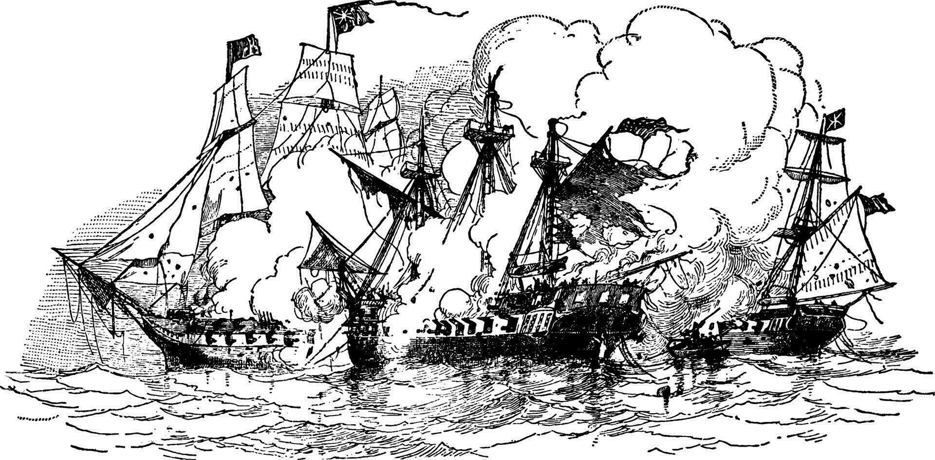 Essex Fighting Phoebe and Cherub, vintage illustration. vector