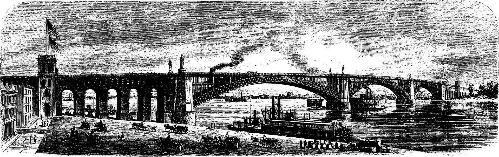 Eads Bridge, vintage illustration. vector