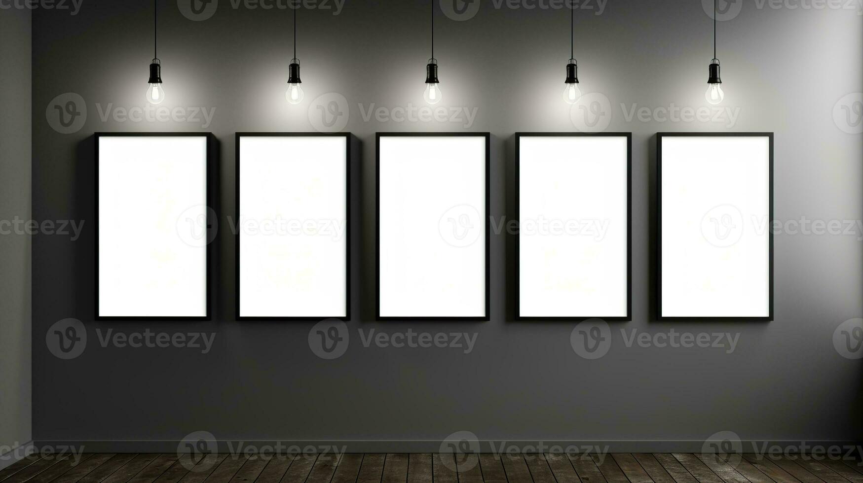 AI generated Generative AI, set of five posters mock up, blank minimalistic background, artwork template photo