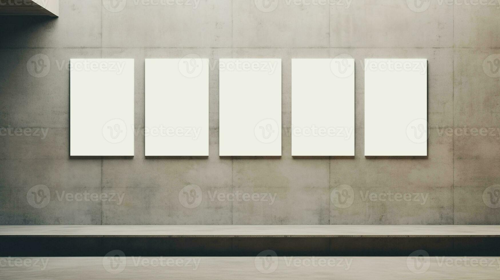 AI generated Generative AI, set of five posters mock up, blank minimalistic background, artwork template photo