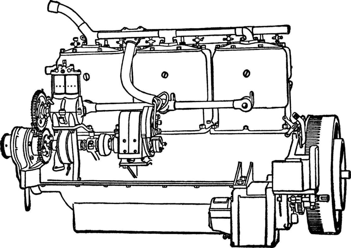 Building an Automobile Step 11 is Motor, vintage illustration. vector