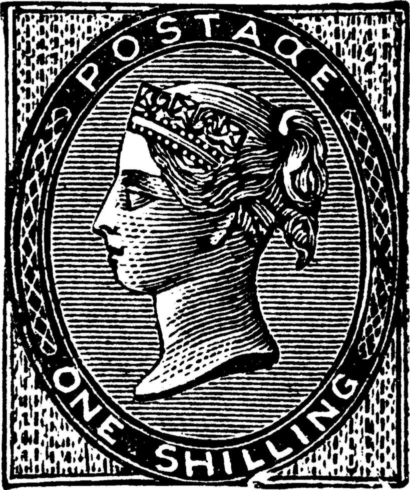 genial Bretaña y Irlanda uno chelín sello en 1856, Clásico ilustración. vector