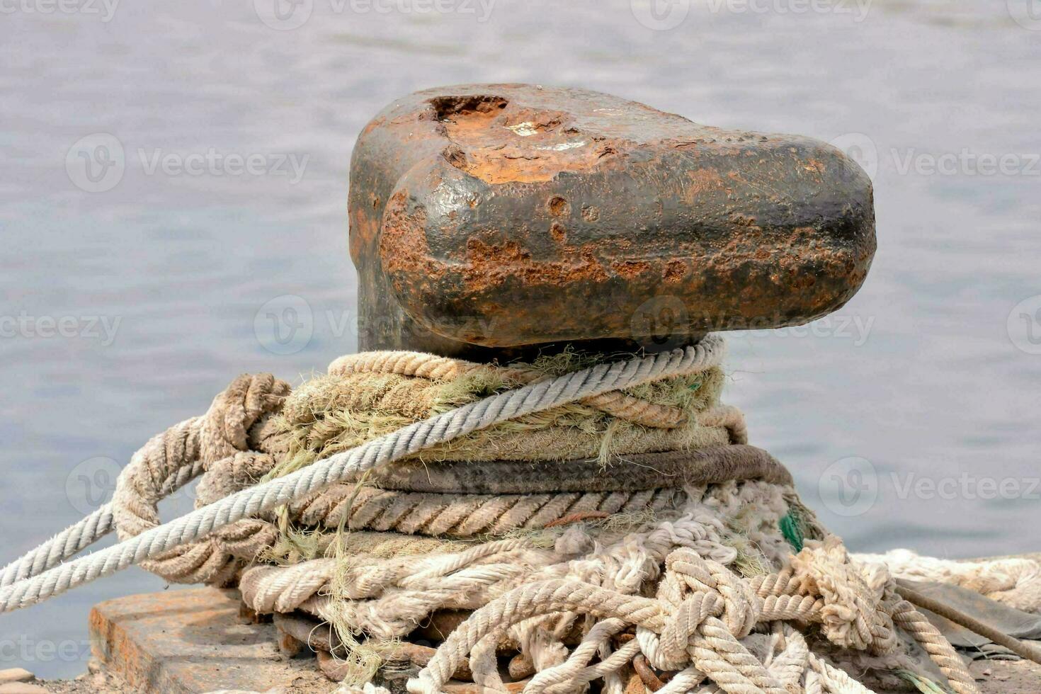 a rusted anchor with ropes photo