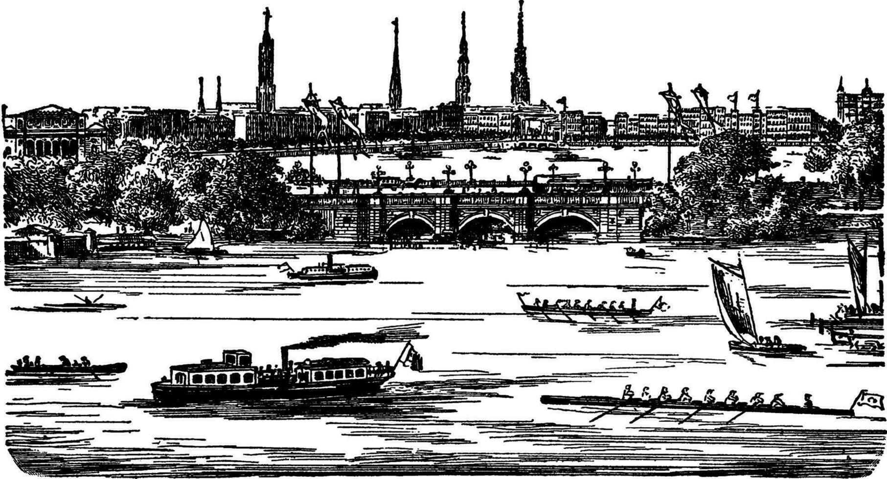 Hamburg, vintage illustration. vector