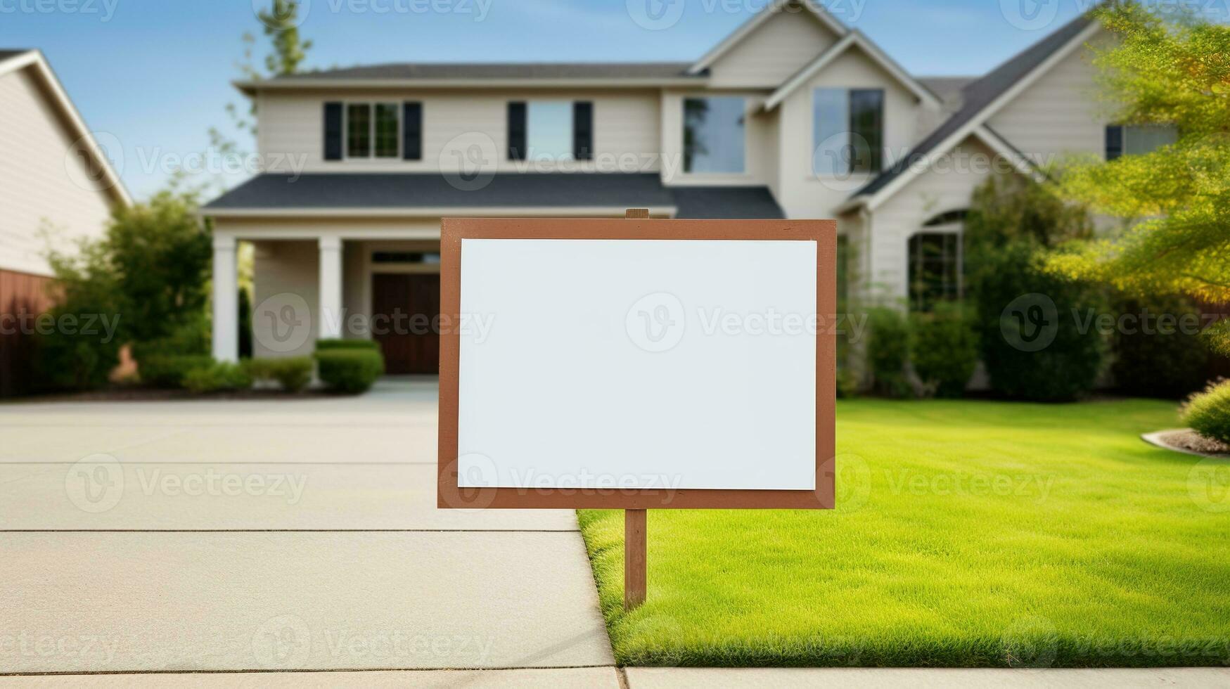 AI generated Generative AI, Real estate street sign or banner mock up, for sale blank photo