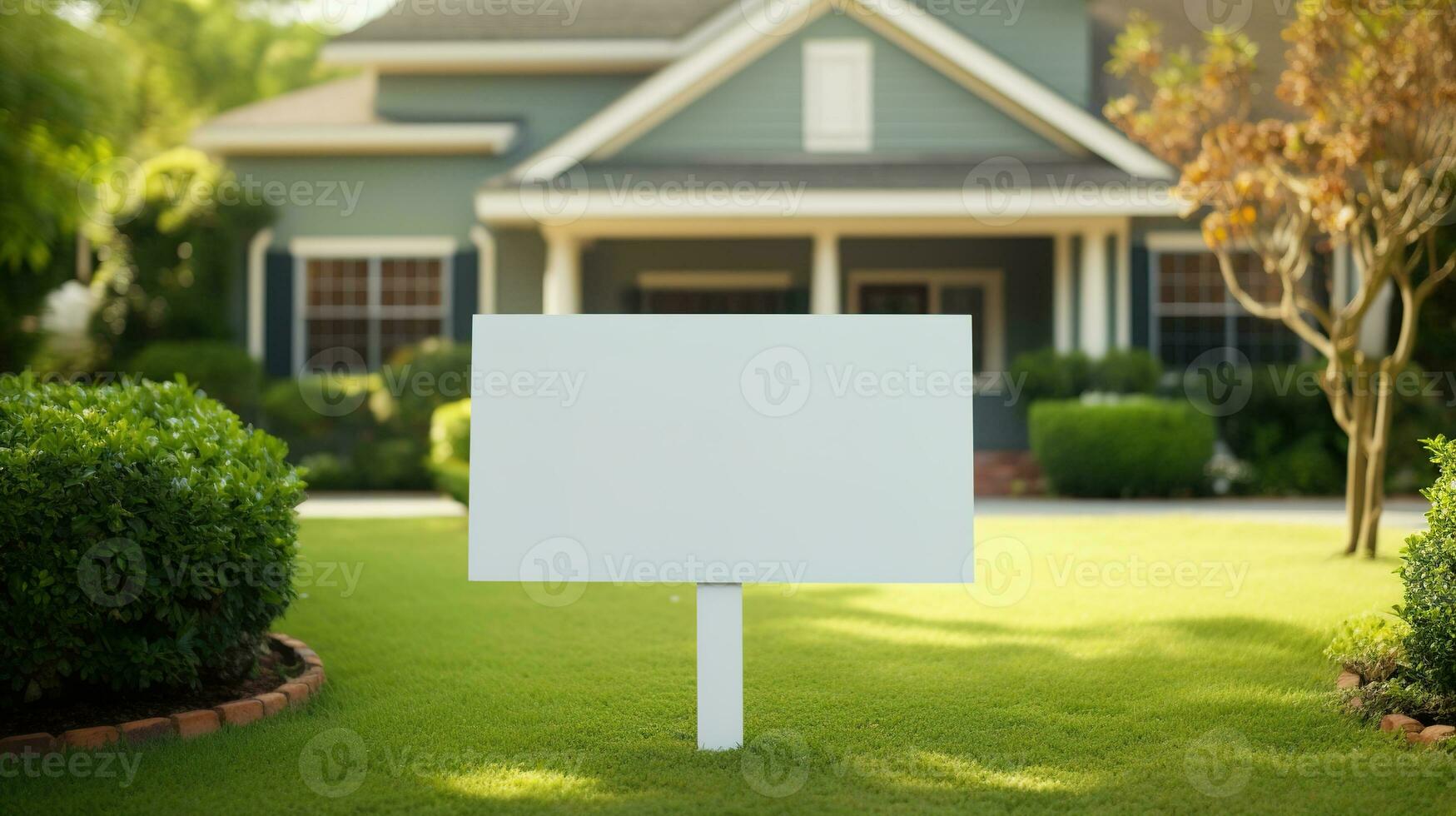 AI generated Generative AI, Real estate street sign or banner mock up, for sale blank photo