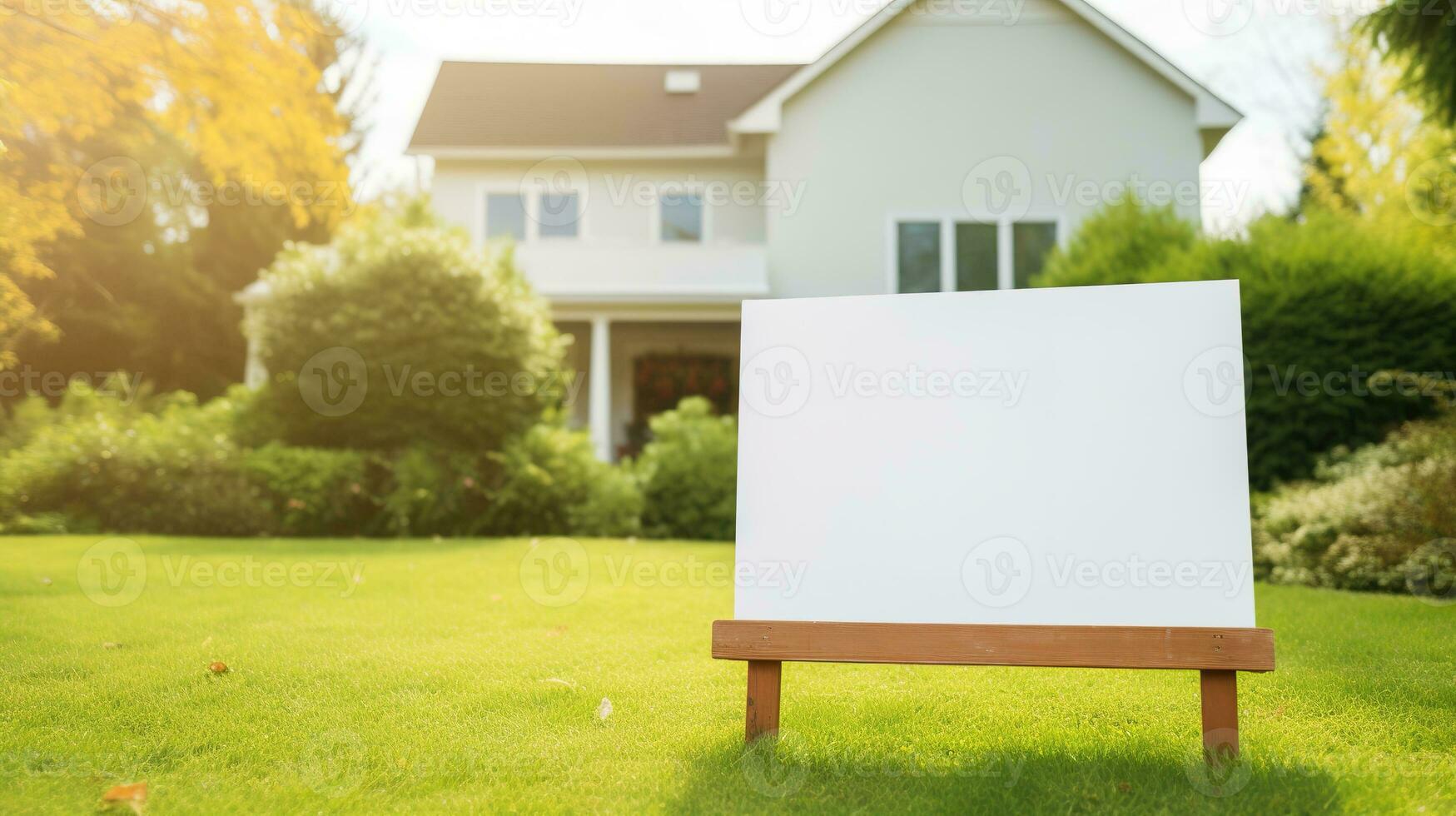AI generated Generative AI, Real estate street sign or banner mock up, for sale blank photo