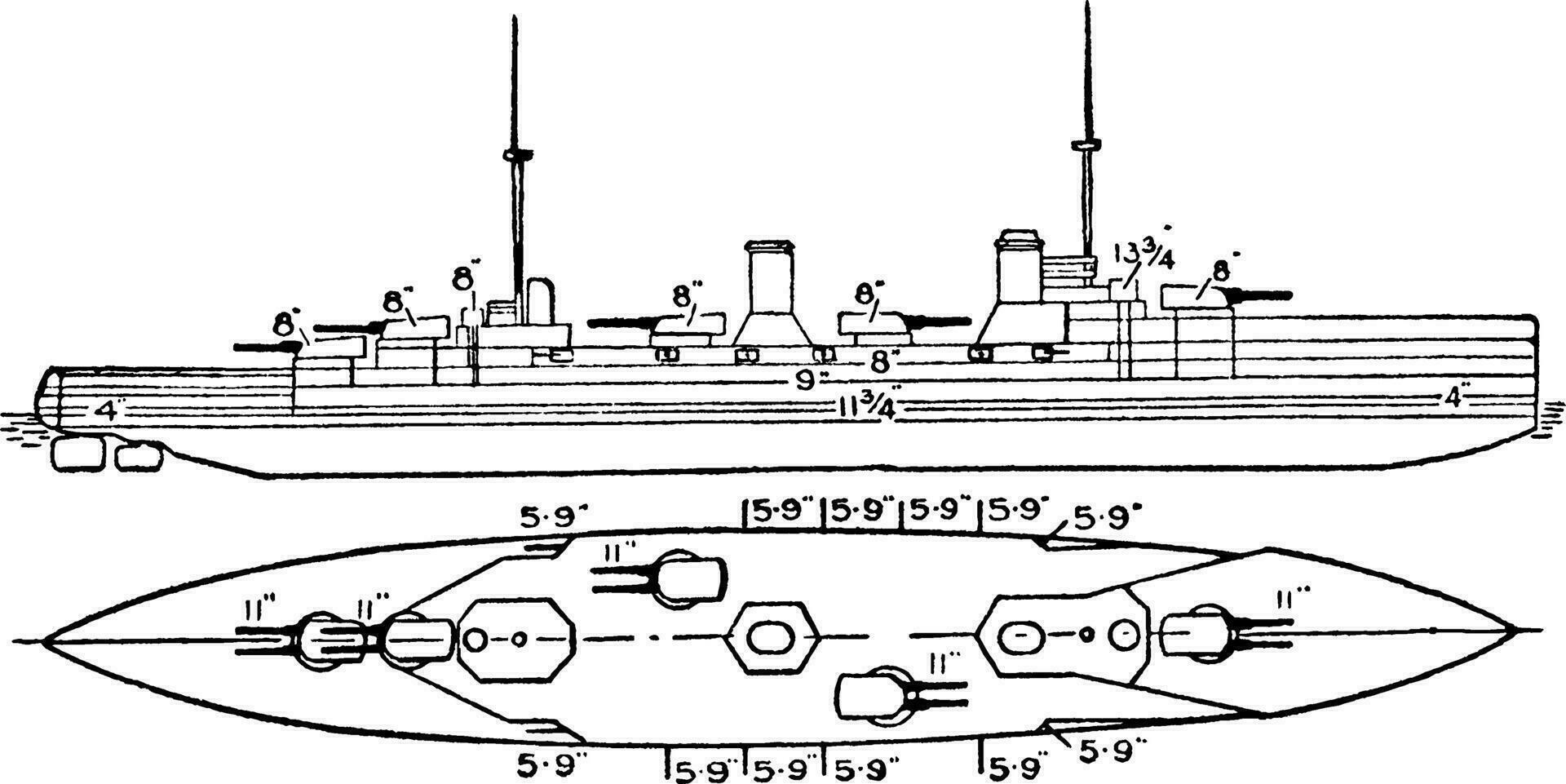 japonés imperial Armada Kongo clase crucero de batalla, Clásico ilustración. vector