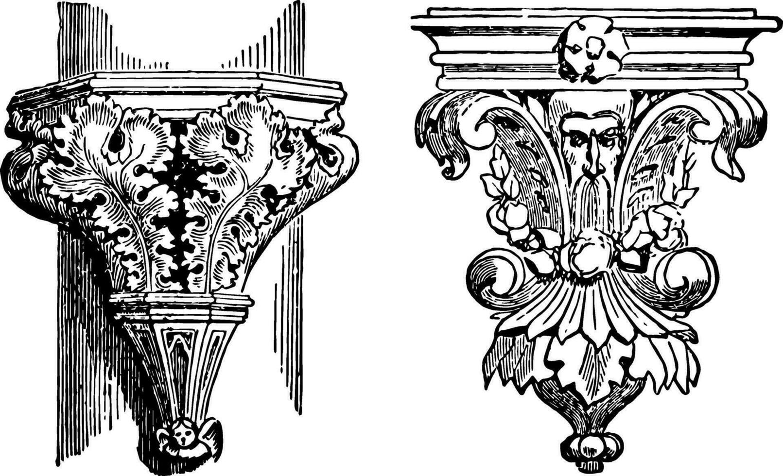Ornamental Brackets bronze vintage engraving. vector