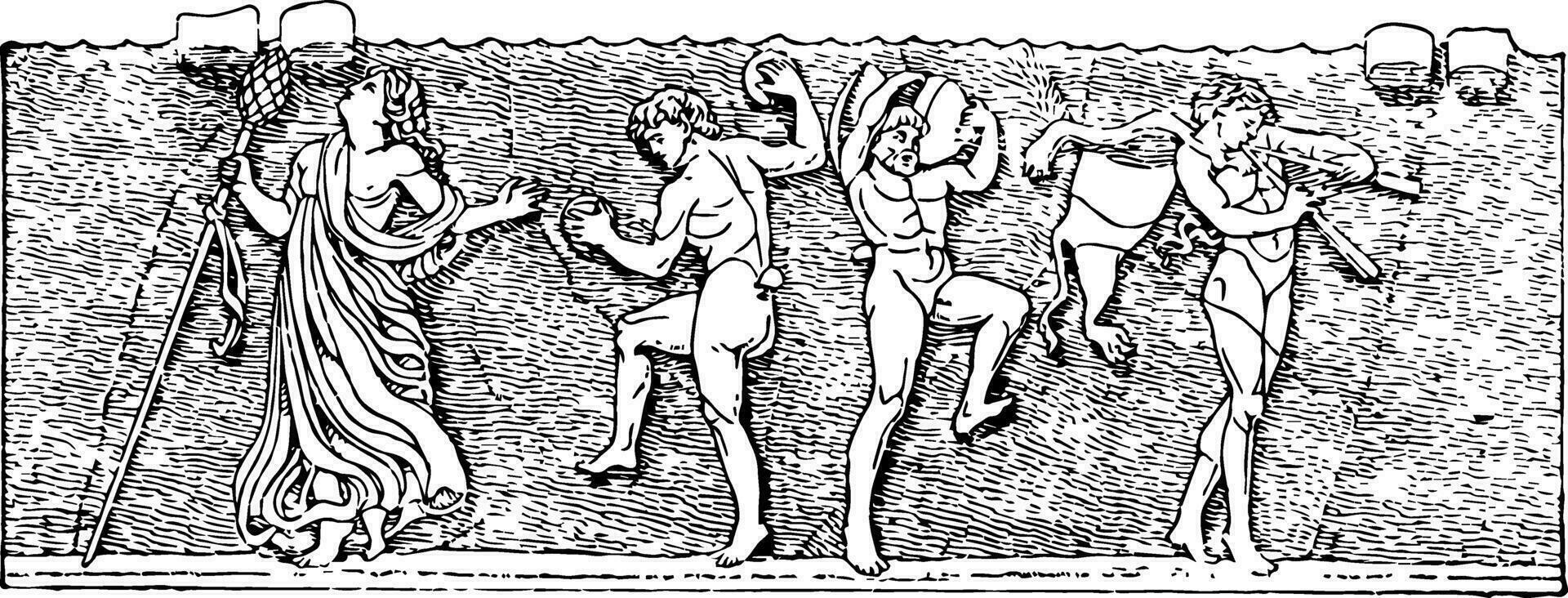 Bacchic Rome which used intoxicants vintage engraving. vector